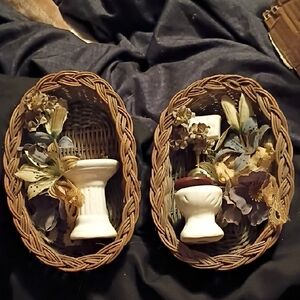 Decorative Wicker Wall Baskets with Floral Accents